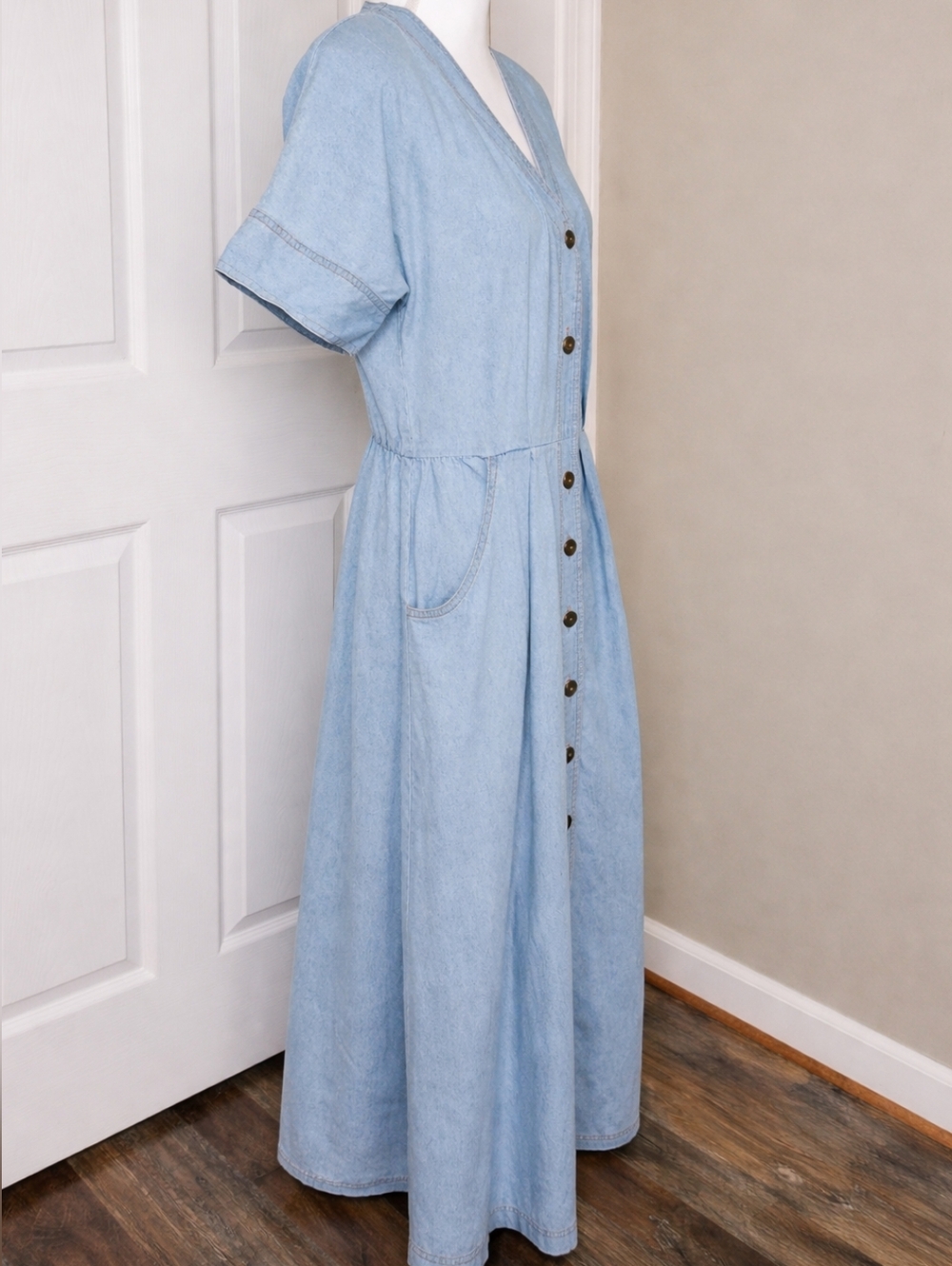 Vintage 90s Studio Ease Denim Midi Dress USA Button Front Country Western - Picture 4 of 11
